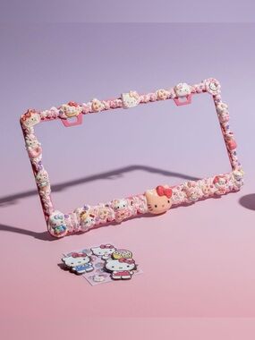 Hand Crafted Pink Hello Kitty Style Decorative License Plate Frame